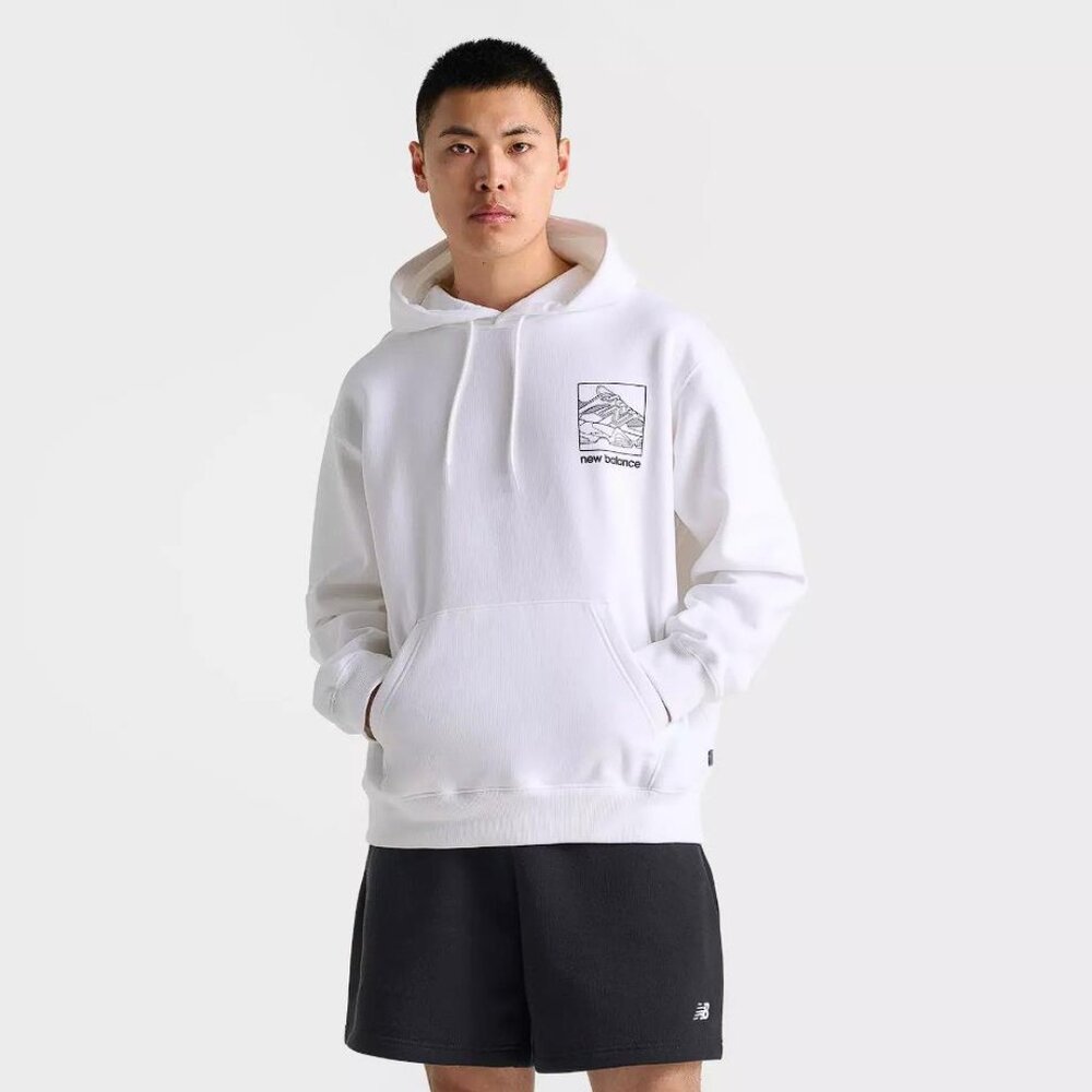 NEW BALANCE Men's 9060 Sketch Graphic Fleece Pullover Hoodie Size M In White